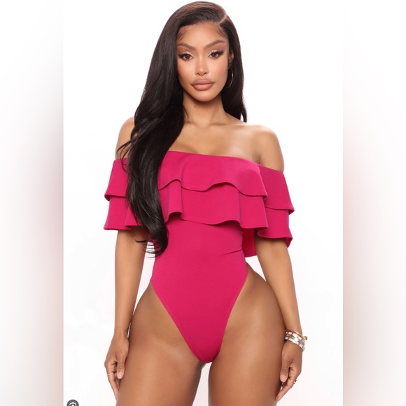 Fashion Nova Tops - Pink Fuchsia frilly boat neck body suit-1X